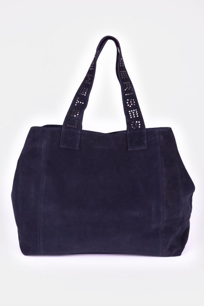 Sac cabas Micky en cuir suède bleu nuit