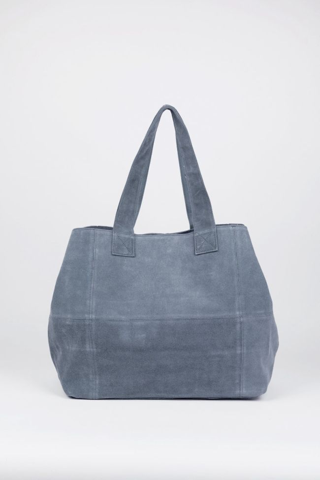 Sac cabas Micky en cuir suède bleu gris