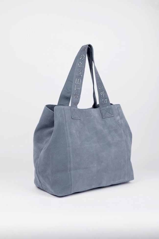 Sac cabas Micky en cuir suède bleu gris