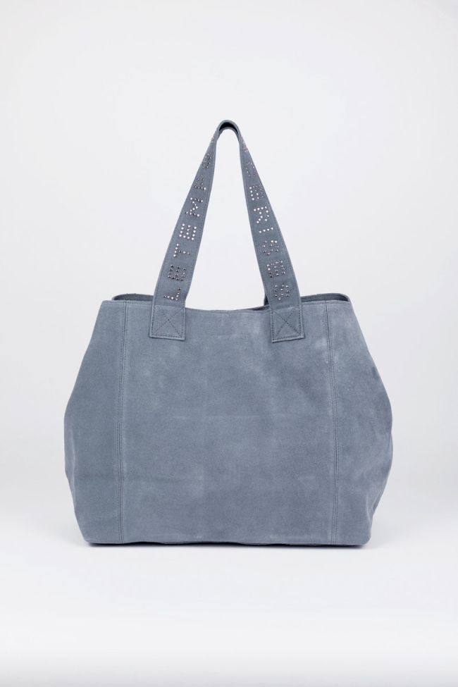 Sac cabas Micky en cuir suède bleu gris