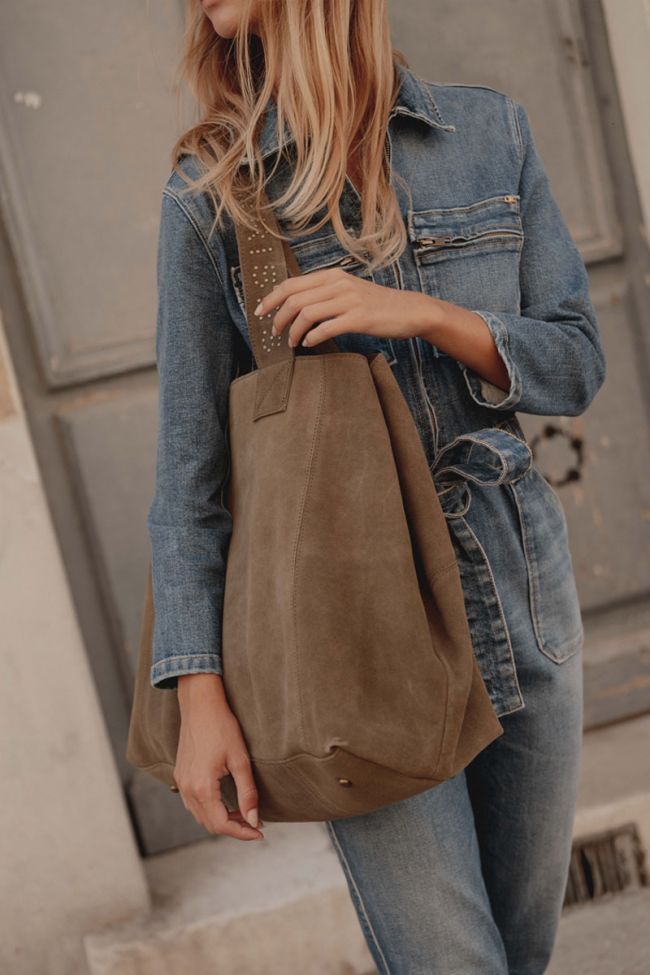 Sac cabas Micky en cuir suède kaki