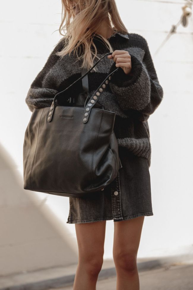 Sac cabas Micky en cuir grainé noir