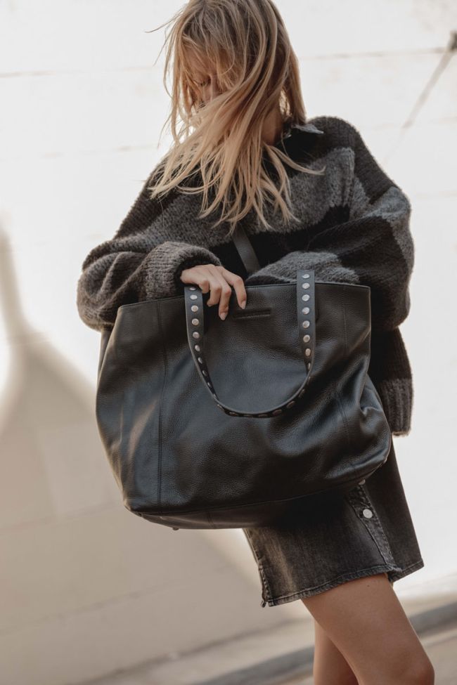 Sac cabas Micky en cuir grainé noir