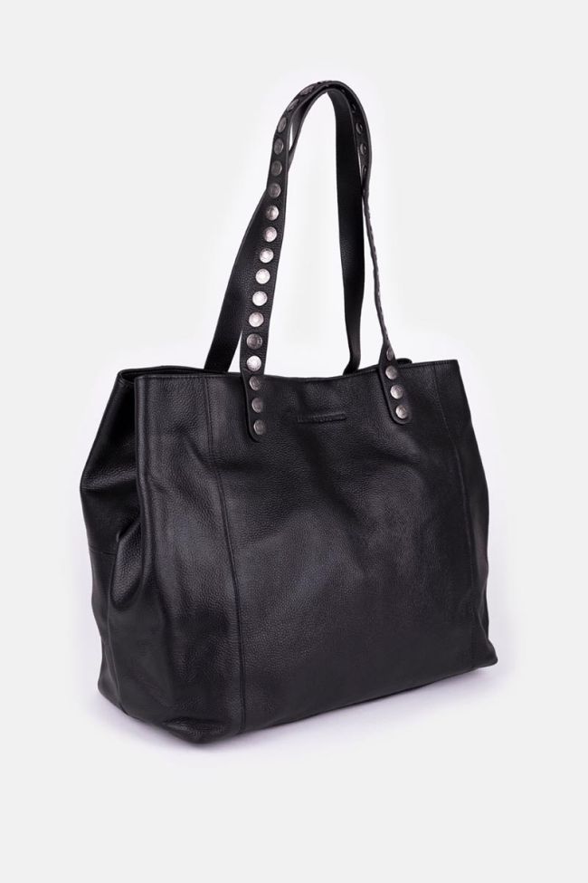 Sac cabas Micky en cuir grainé noir
