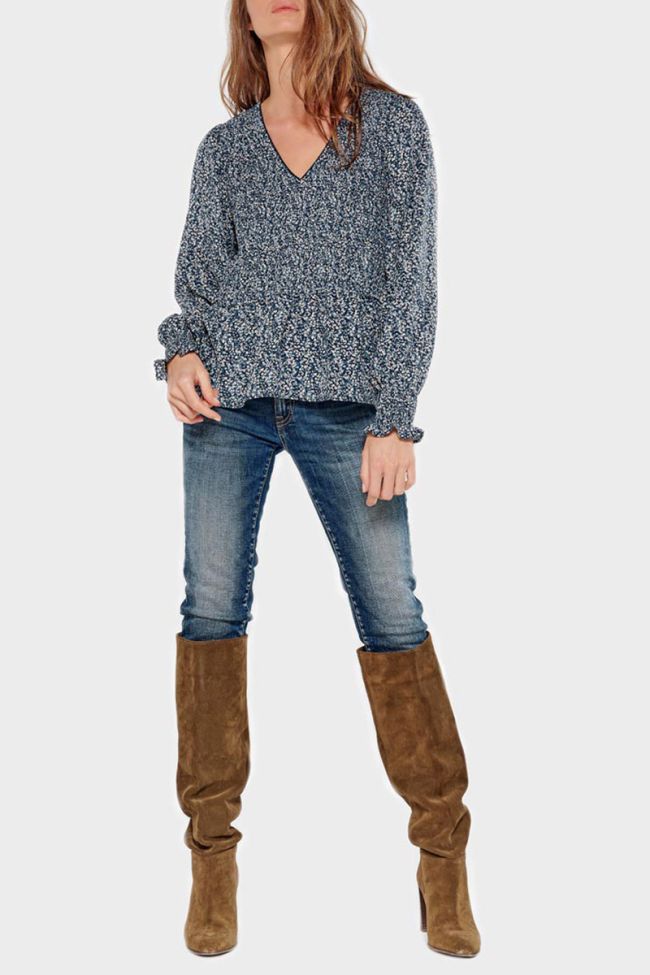 Blouse Song à motif fleuri bleu