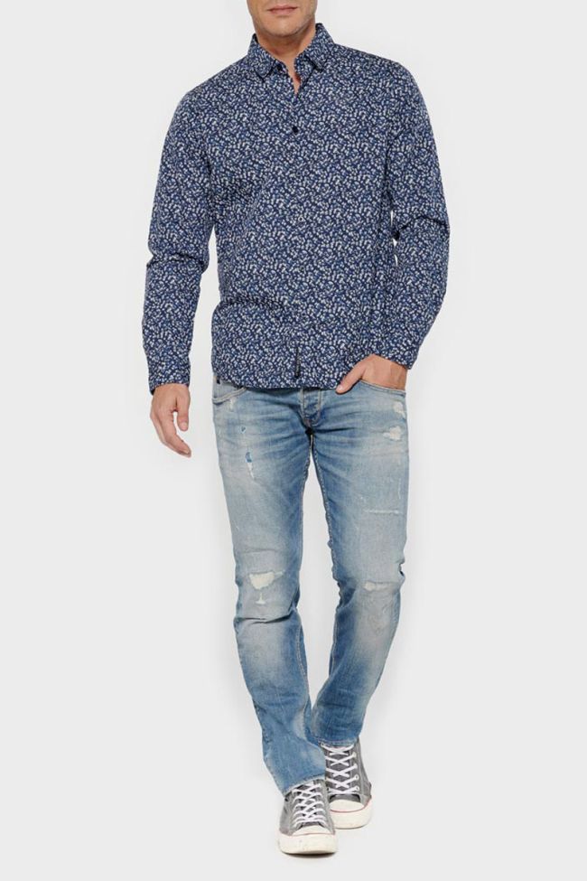 Chemise Sobel bleue marine à motif fleuri