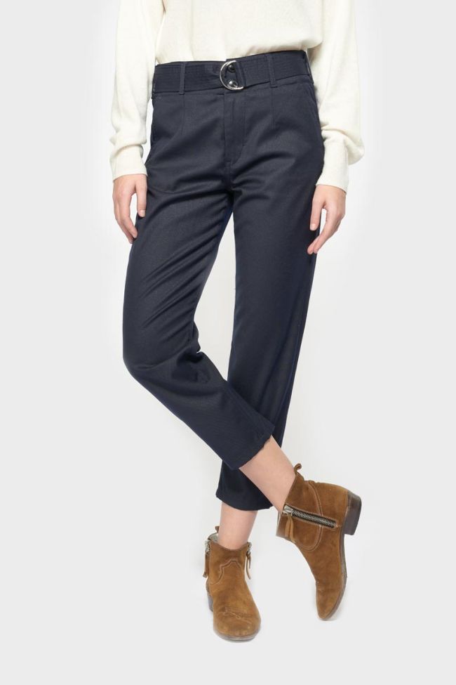 Pantalon chino taille haute Serena bleu marine à paillettes