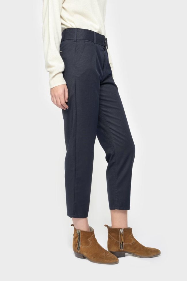 Pantalon chino taille haute Serena bleu marine à paillettes