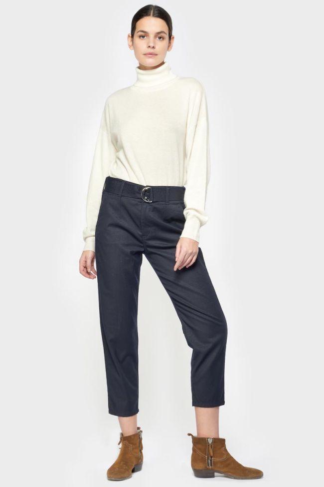 Pantalon chino taille haute Serena bleu marine à paillettes