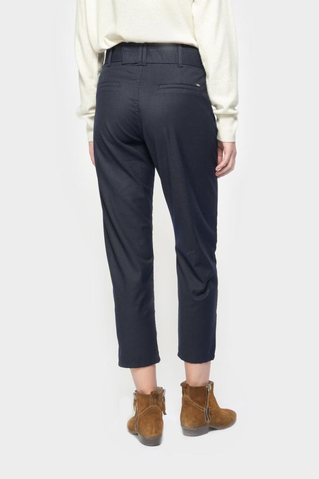 Pantalon chino taille haute Serena bleu marine à paillettes