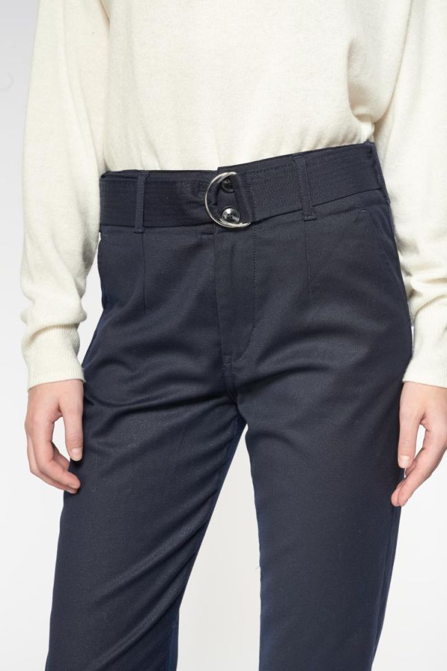 Pantalon chino taille haute Serena bleu marine à paillettes