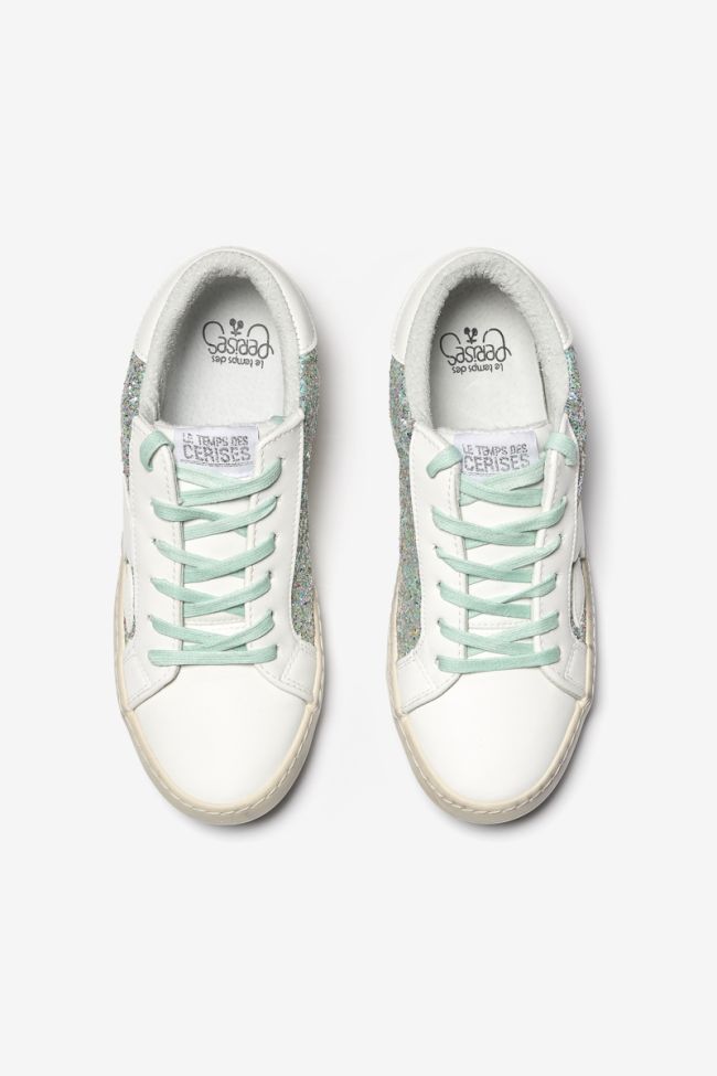 Baskets Austin blanches à paillettes gris-bleu