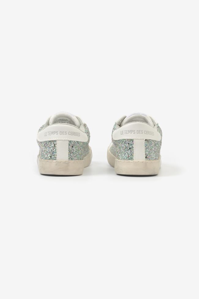 Baskets Austin blanches à paillettes gris-bleu