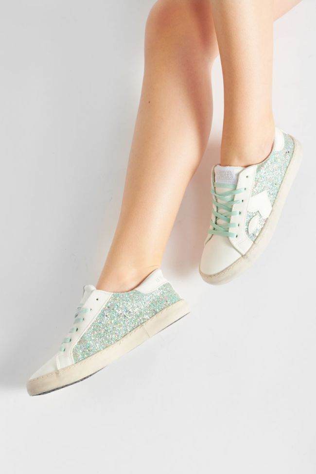 Baskets Austin blanches à paillettes gris-bleu