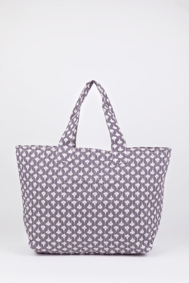 Sac cabas Micky gris à motif fleuri