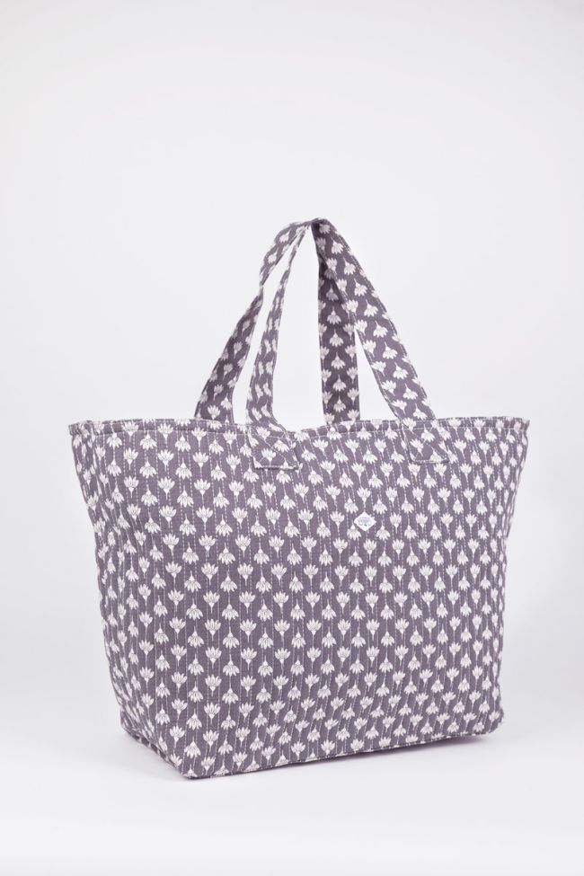Sac cabas Micky gris à motif fleuri