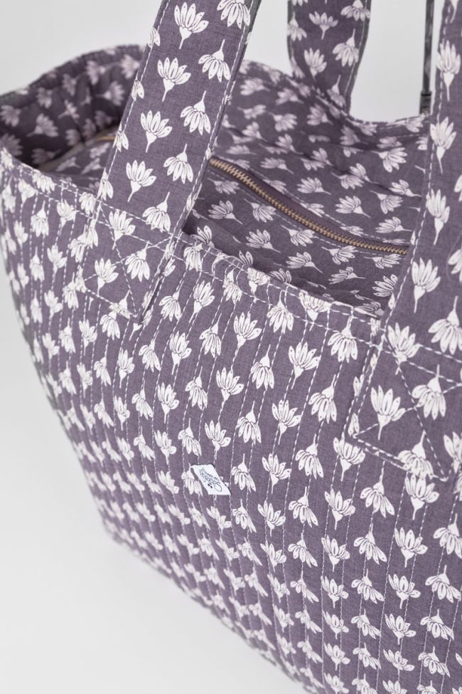 Sac cabas Micky gris à motif fleuri