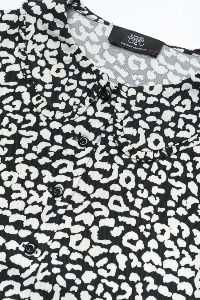 Blouse Chamagi à motif léopard noir