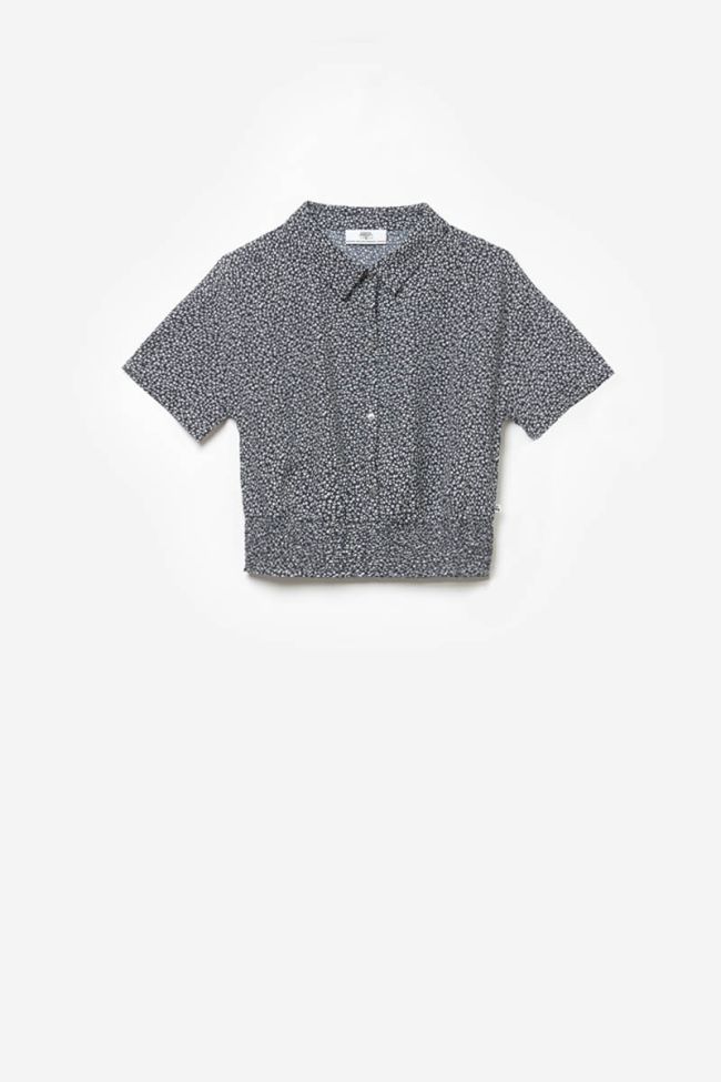 Chemise courte Namigi à motif floral bleu marine