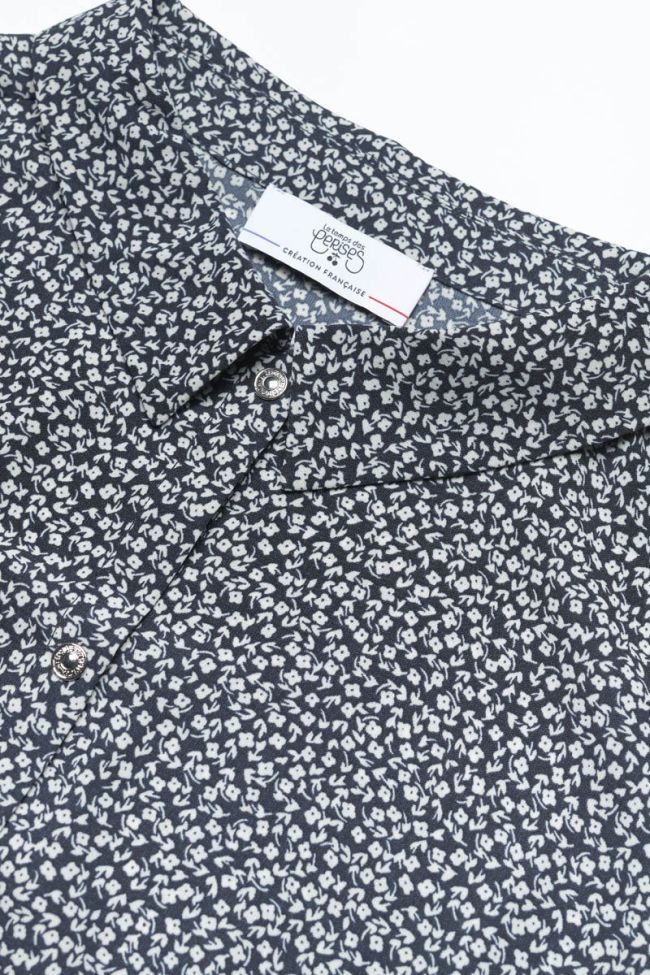 Chemise courte Namigi à motif floral bleu marine
