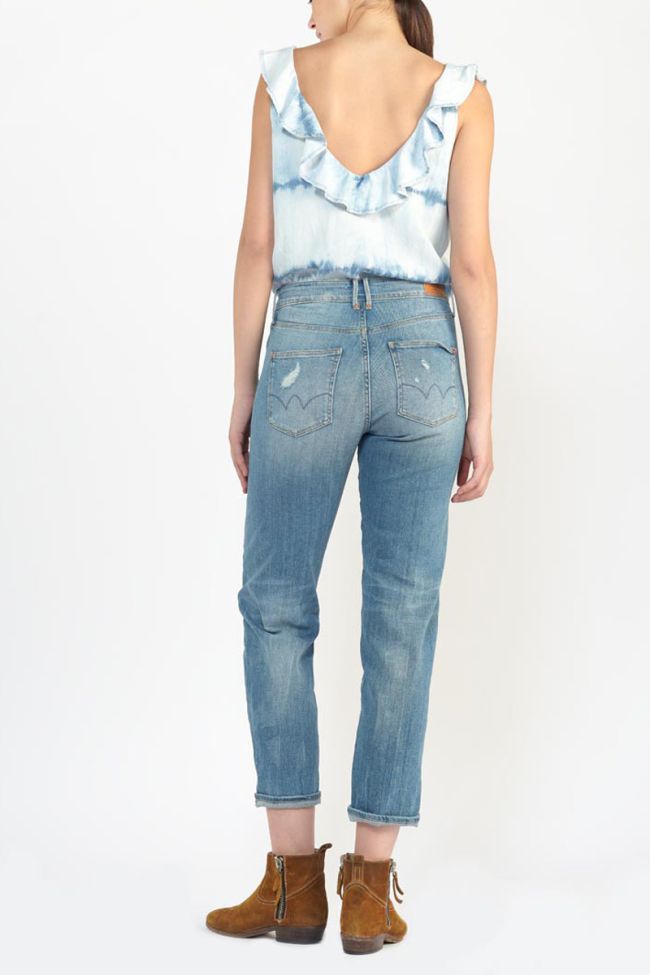 Jeans 400/18 mom Basic taille haute 7/8ème destroy bleu N°4