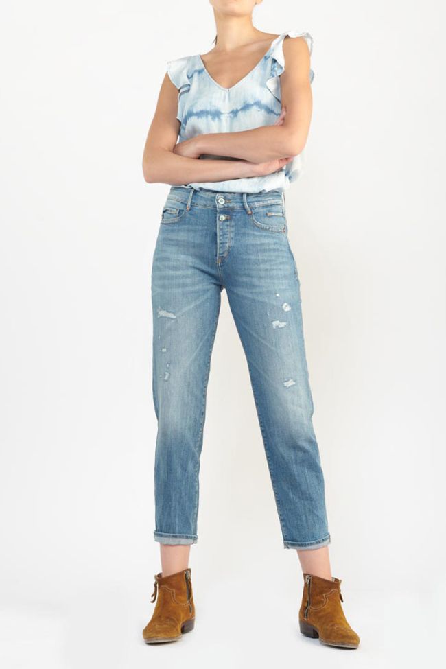 Jeans 400/18 mom Basic taille haute 7/8ème destroy bleu N°4