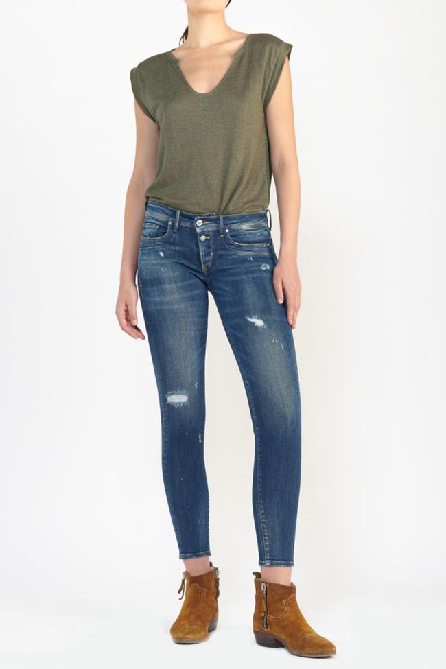 Jeans pulp slim Lise 7/8ème destroy vintage bleu N°2