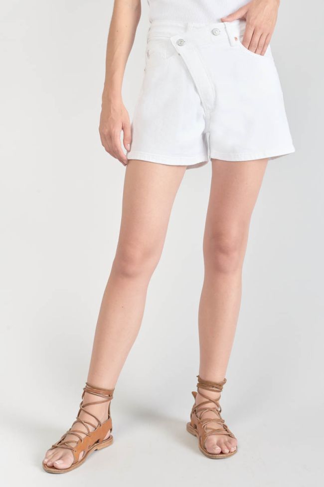 Short Mosta en jeans blanc à fermeture asymétrique