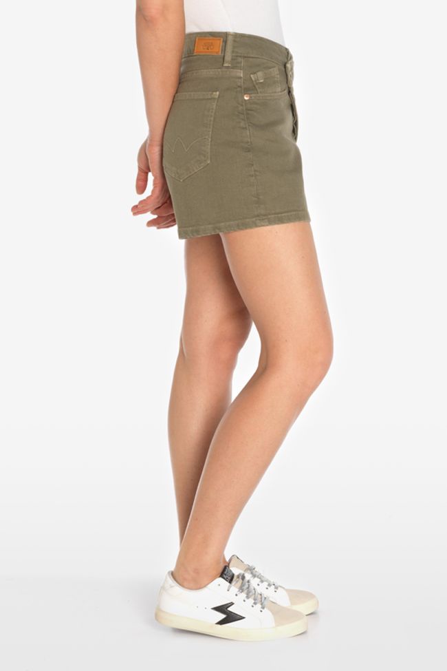 Short Mosta en jeans kaki clair à fermeture asymétrique