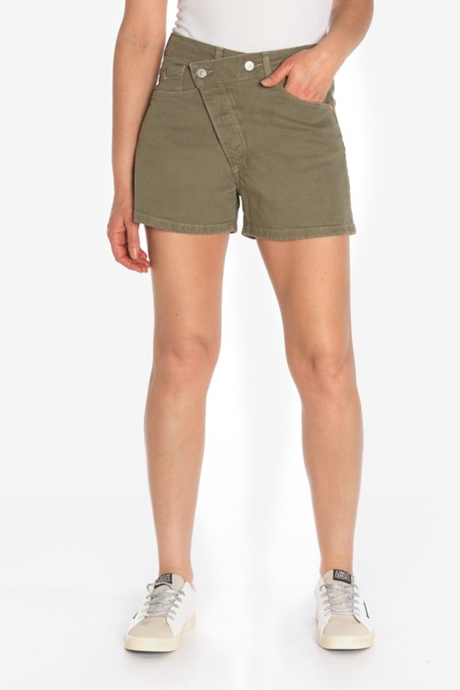 Short Mosta en jeans kaki clair à fermeture asymétrique