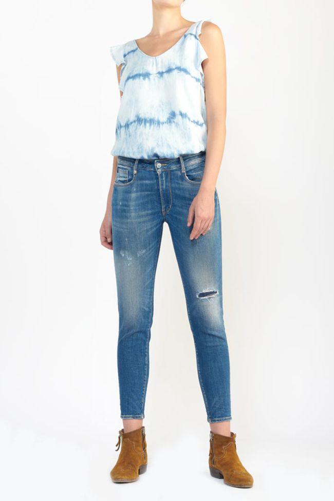 Jeans pulp slim Nin taille haute 7/8ème destroy vintage bleu N°3