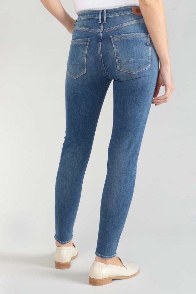 Jeans power skinny taille haute 7/8ème destroy bleu N°2