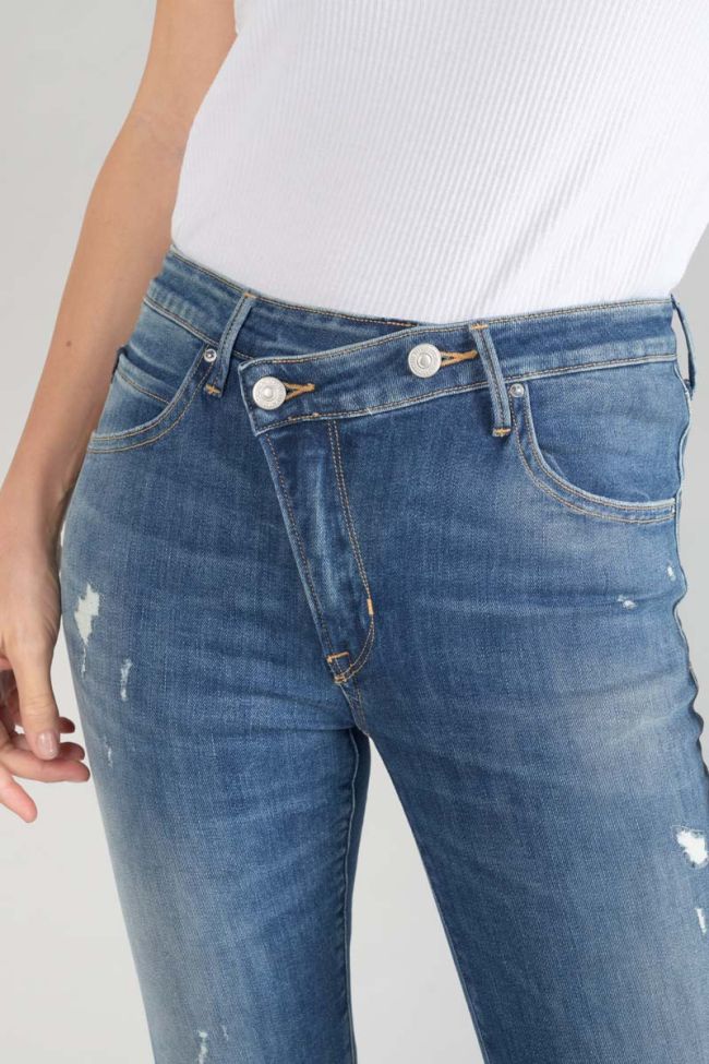Jeans power skinny taille haute 7/8ème destroy bleu N°2