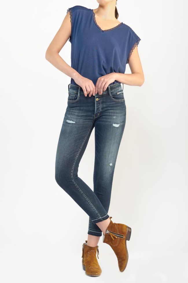 Jeans pulp slim Visby taille haute 7/8ème destroy bleu N°1