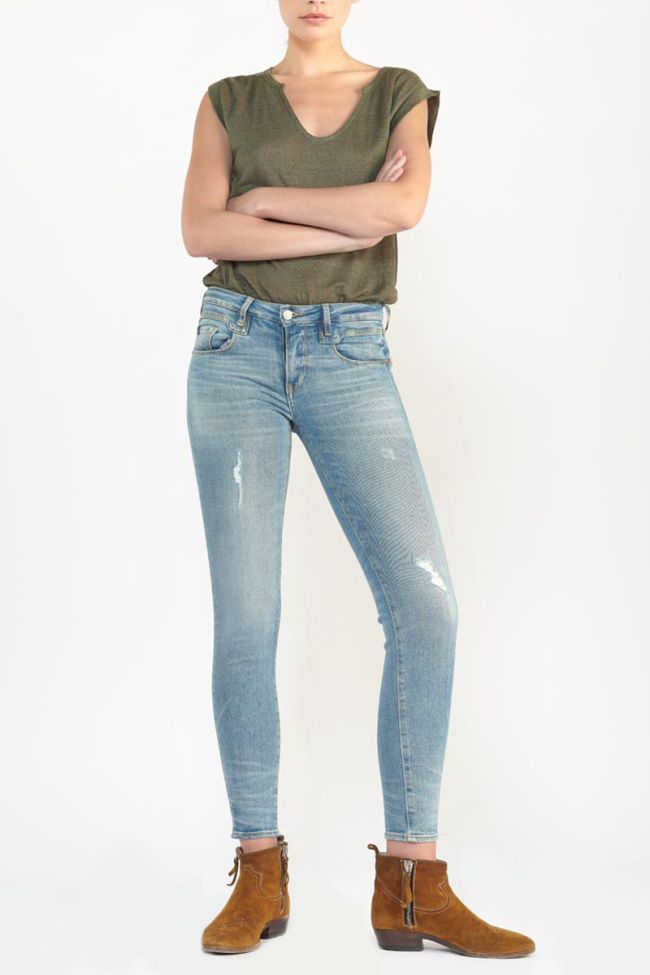 Jeans power skinny Wels 7/8ème destroy bleu N°4