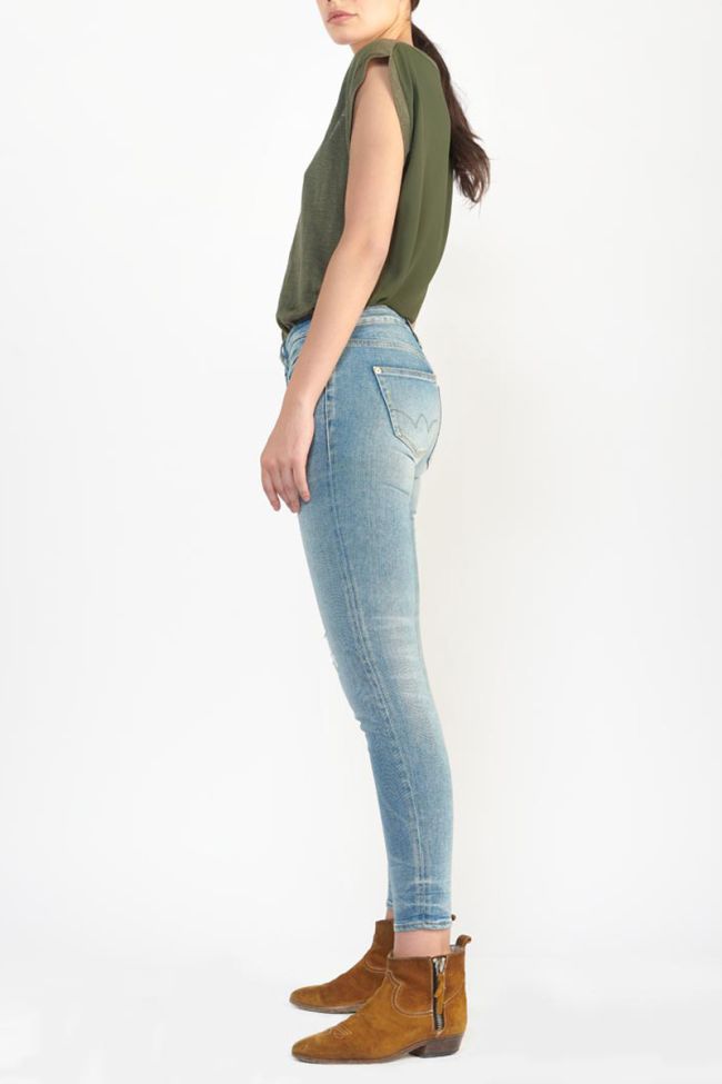 Jeans power skinny Wels 7/8ème destroy bleu N°4