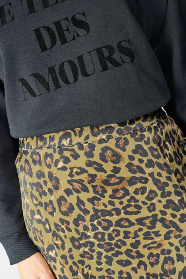 Jupe longue Alexine léopard kaki