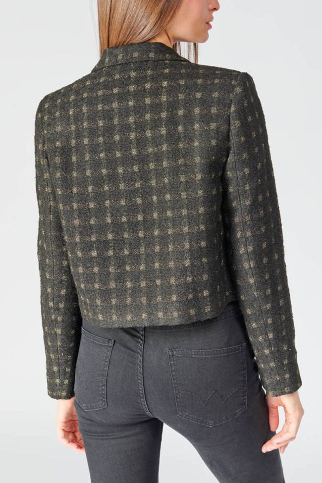 Veste blazer courte Cat noire à carreaux dorés