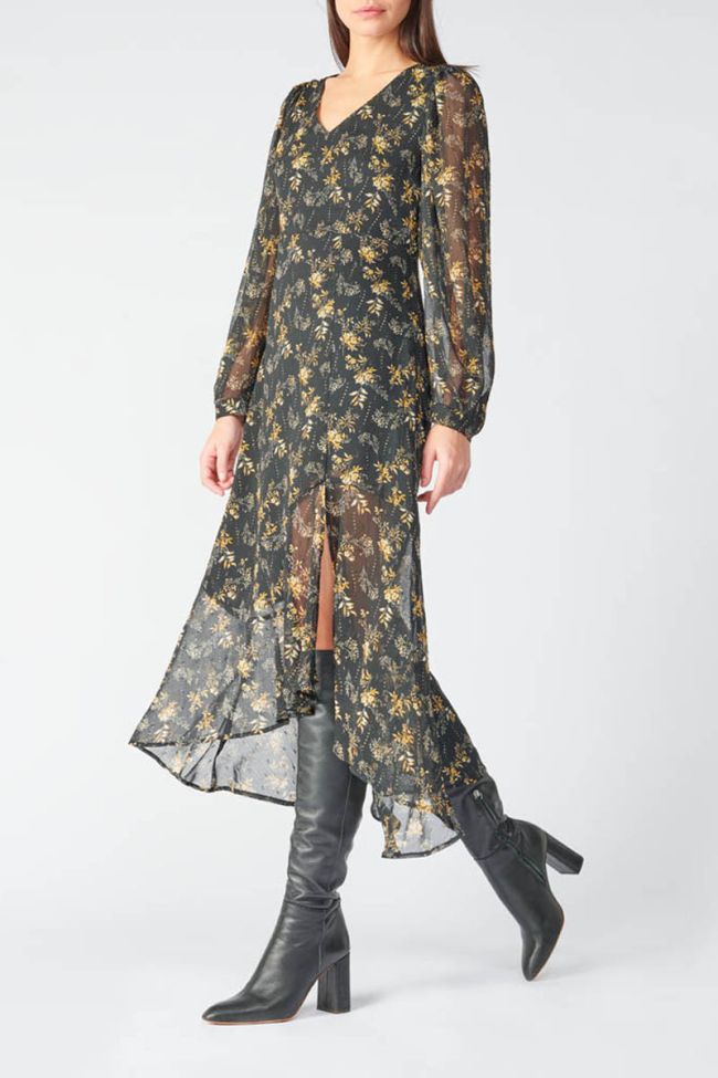 Robe longue Chic noire à motif fleuri