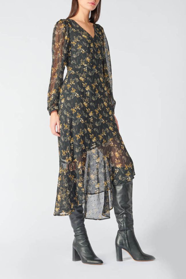 Robe longue Chic noire à motif fleuri