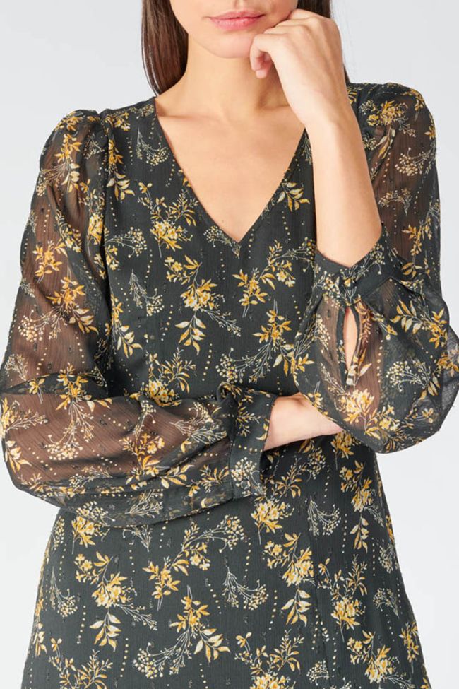 Robe longue Chic noire à motif fleuri