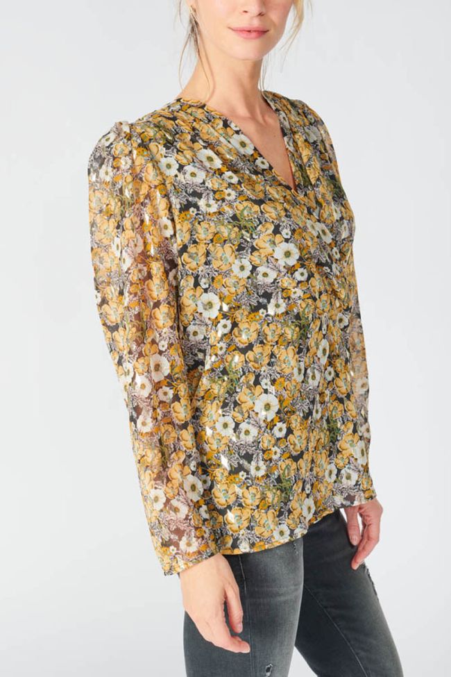 Blouse Latin à motif fleuri ocre