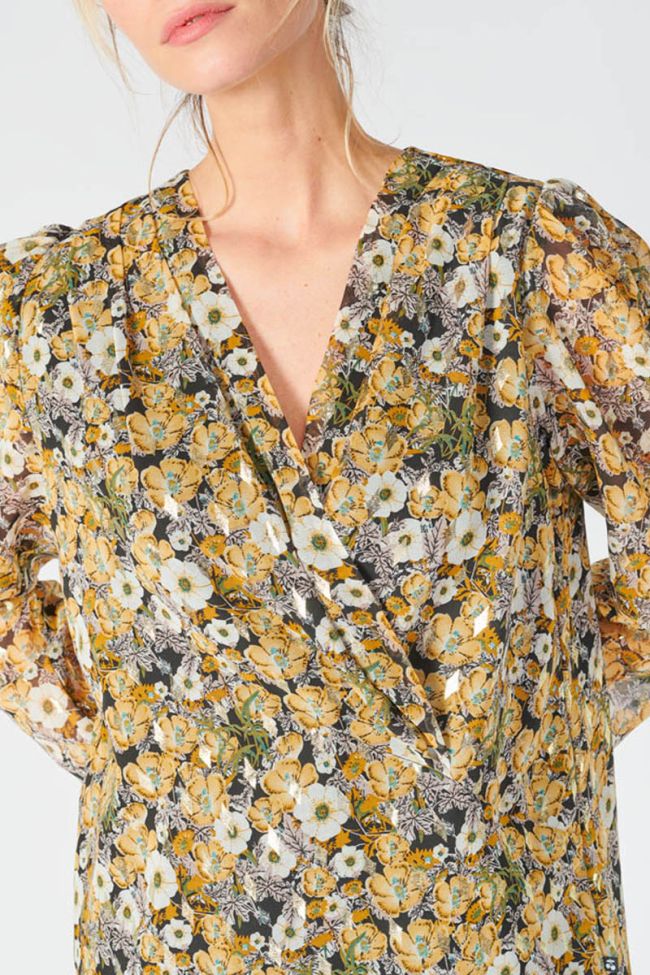 Blouse Latin à motif fleuri ocre
