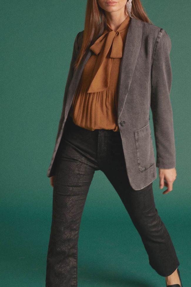 Veste blazer Paoubis en tencel gris