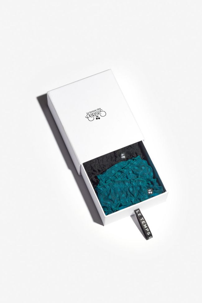 Lot de 2 culottes Passion en dentelle noire et bleue