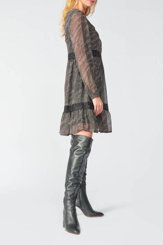 Robe Rena noire à motif animalier
