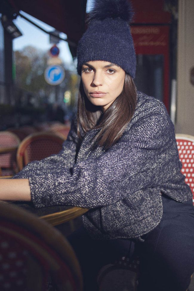 Veste courte Sarah bleu nuit à chevrons