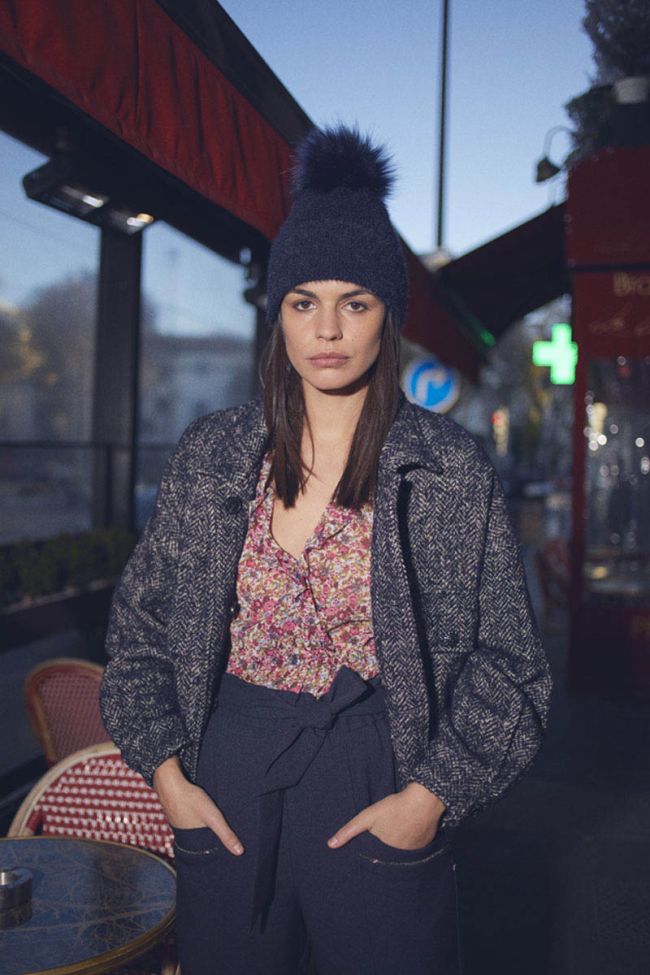 Veste courte Sarah bleu nuit à chevrons