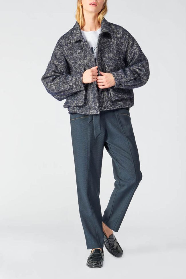 Veste courte Sarah bleu nuit à chevrons