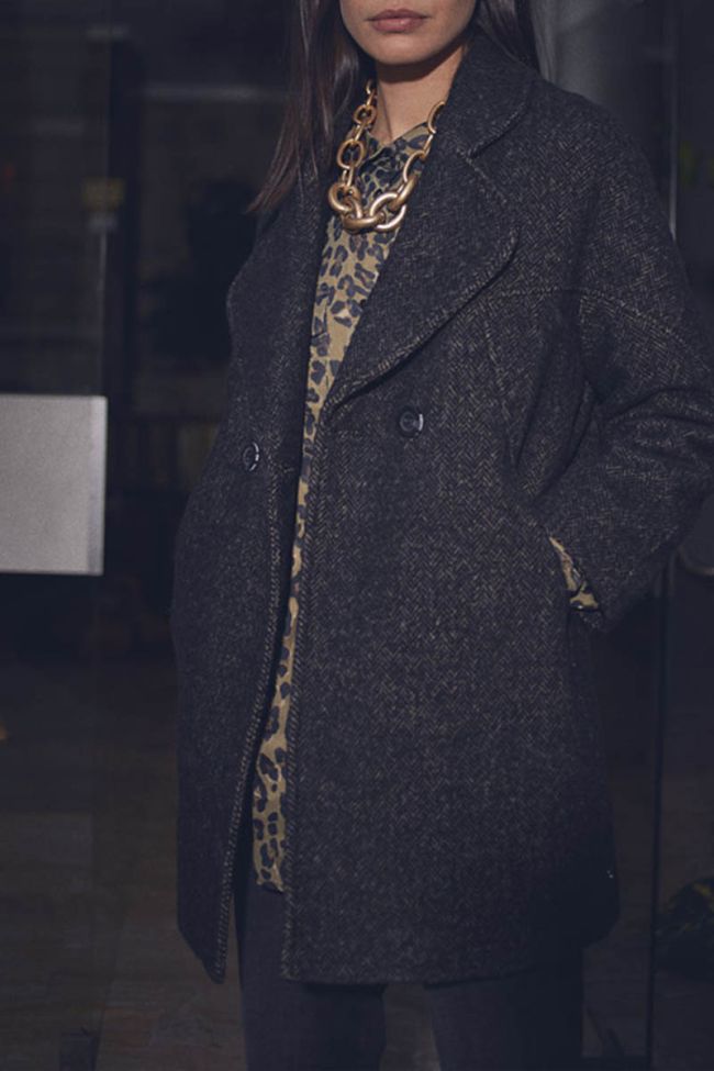 Manteau Shaw marron à motif chevrons